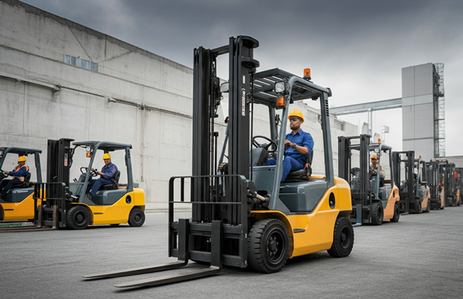 manned-forklifts-in-shipping-yard